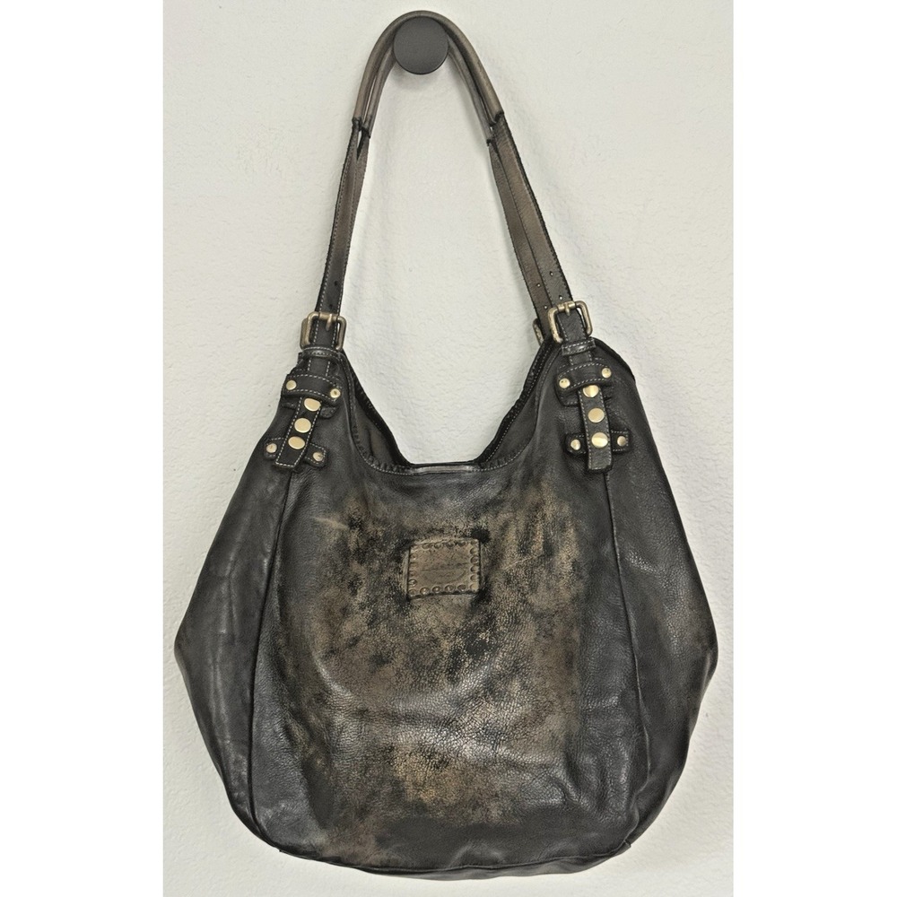Lusher Soft and Slouchy Hobo Stone Washed Black Raw Onyx Italian Leather Studded